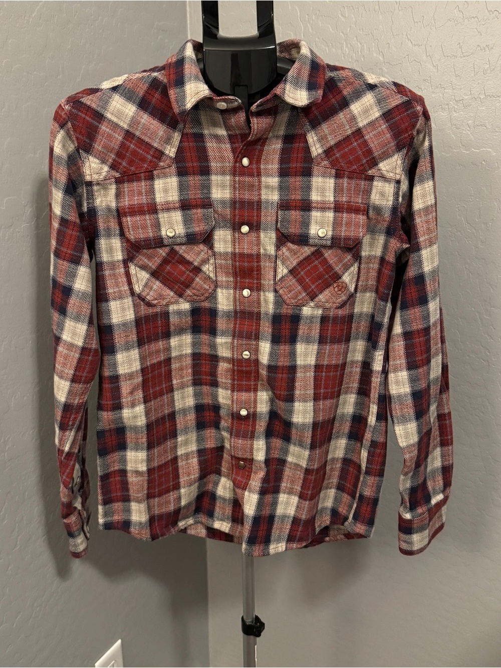 Ariat Men Harlan  Red Plaid Pearl Snap Western Heavyweight Flannel Shirt- Small
